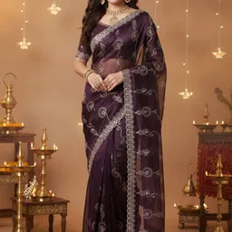 Anouk Rustic Ethnic Motifs Embroidered Net Heavy Work Saree-image-97