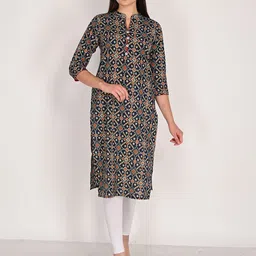 Rajnandini Geometric Printed Mandarin Collar Straight Pure Cotton Kurta-picture-33