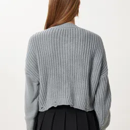 Happiness istanbul Women Ribbed Crop Cardigan image 3