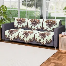 Kuber Industries Cream-Coloured & Brown 6 Pieces Printed 3 Seater Cotton Sofa Covers image 4