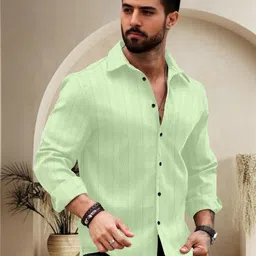 Metronaut Men Slim Fit Textured Spread Collar Cotton Casual Shirt-image-4