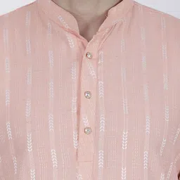 JASHNA Geometric Woven Design Thread Work Mandarin Collar Straight Kurta with Pyjamas image 2