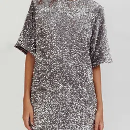 stylecast Silver Sequined Short Sleeve Mini Party Dress image 3