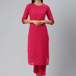 KALINI Women Ethnic Motifs Embroidered Sequinned Regular Kurta with Trousers-picture-30