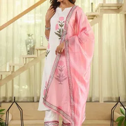 Anni Designer Floral Printed Notch Neck Straight Kurta With Palazzos & Dupatta image 3