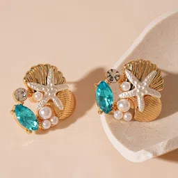 VAGHBHATT Gold-Plated Rhinestone Studded Quirky Shape Studs-image-98