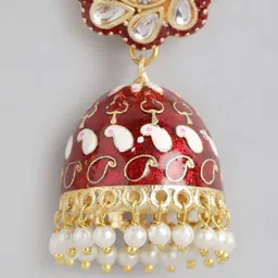 Anouk Gold Plated Dome Shaped Artificial Stones & Beads Studded Meenakari Jhumkas image 2