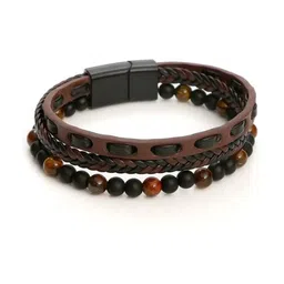 EDMIRIA Unisex Brown Leather Bangle-Style Beads Interlock Bracelet-picture-7