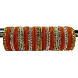 Shasmi Orange Glass Artificial Stones Bangle image 3