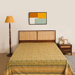 Fabindia Yellow & Blue Nafisa Printed Cotton Double Queen Bed Cover-picture-11