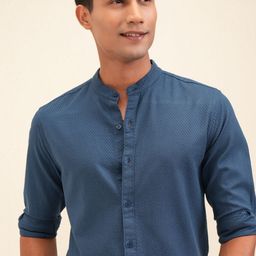 LOCOMOTIVE Men Band Collar Textured Cotton Casual Shirt-picture-6