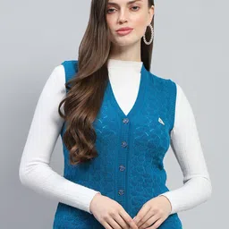Monte Carlo Women Sleeveless Cable Knit Woollen Cardigan-picture-23