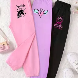 YK X Trampoline Girls Pack Of 3 Printed Cotton Relaxed-Fit Joggers-image-15