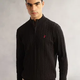 Thomas Scott Men Pure Cotton Cable Knit Pullover Sweaters with Embroidered Detail-image-69