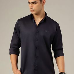 DENNISON Men Smart Fit Solid Spread Collar Satin Casual Shirt-picture-1