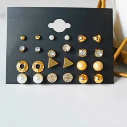 PolluxCraft Set Of 12 Korean Gold Plated Pearls Contemporary Studs-picture-40