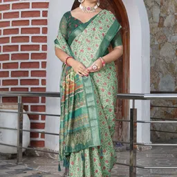 Mitera Women Floral Printed Cotton Tissue Shimmer Saree image 5