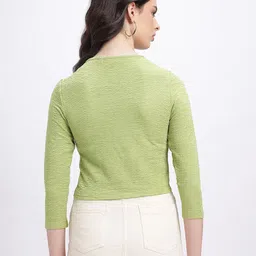 glitchez Plisse Effect Cut-Out Detail Crop Fitted Top image 5