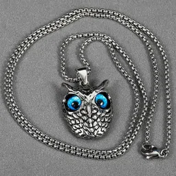 shobhram Rhodium-Plated Contemporary Owl Locket Pendant With Chain-picture-46