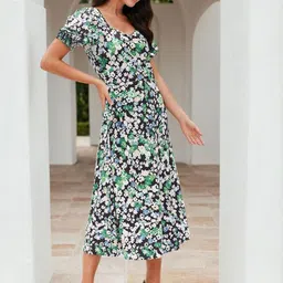 Stylecast X Slyck Floral Print Puff Sleeve A-Line Midi Dress image 4