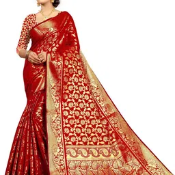 jayant creation Red Silk Blend Kanjeevaram Sarees image 2