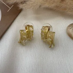 ISHKAARA Gold Plated Artificial Stone Studded Contemporary Studs Earrings image 3