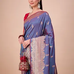 House of Pataudi Ethnic Motifs Woven Design Saree With Unstitched Blouse image 2