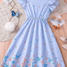 White World Girls Floral Print Flared Sleeve Fit & Flare Dress-image-89