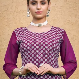 DIVASTRI Women Ethnic Motifs Embroidered Regular Mirror Work Kurta with Trousers image 3