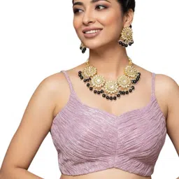 FEMMIBELLA Gold-Plated Kundan Stones Studded & Beaded Jewellery Set image 4