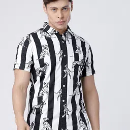 LOCOMOTIVE Men Cutaway Collar Graphic Printed Cotton Slim Fit Casual Shirt image 1
