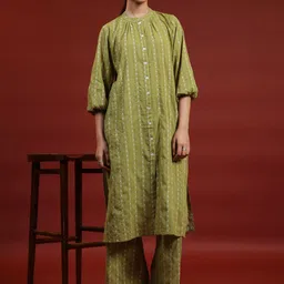 anayna Women Regular Pure Cotton Kurta with Trousers-picture-44