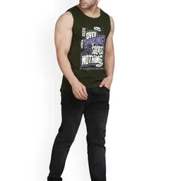 SLOWLORIS Pack Of 2 Printed Combed Cotton Gym Vests VSL26 CMB(CHS BLACKGREY)(OVRTNK OLIVE) image 4