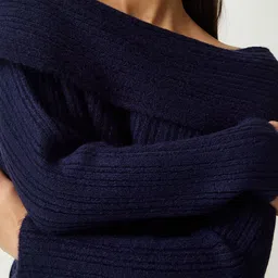 Happiness istanbul Women Off-Shoulder Ribbed Pullover Sweater image 2