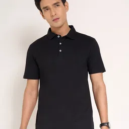 Peregrine by Pantaloons Men Polo Collar Monochrome Applique Slim Fit T-shirt-picture-25