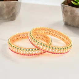 FEMMIBELLA Set Of 2 22KT Gold-Plated Kundan-Studded Bangles-image-20