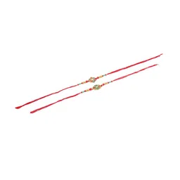 NVR Men Set of 2 Floral Design Red Artificial Stones & Beads Thread Rakhi Combo image 5