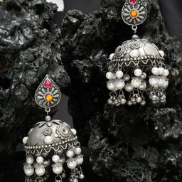 YouBella Silver-Plated Artificial Stones and Beads Contemporary Jhumkas-picture-5