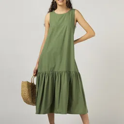 Sands of India Women Gathered Sleeveless Drop-Waist Midi Dress image 1