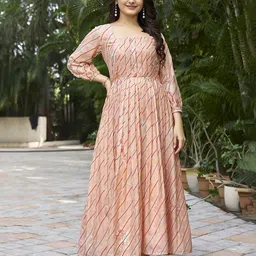 Chandbaali Women Striped Gathered Fit and Flare Midi Dress-image-33