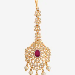 Kushal's Fashion Jewellery Gold-Plated Cubic Zircon Studded Maang Tikka image 2