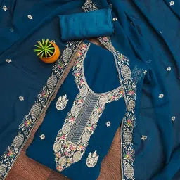 HERE&NOW Floral Embroidred Organza Unstitched Dress Material-picture-41