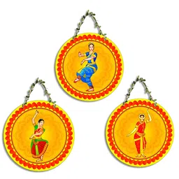 SEHAZ ARTWORKS New circle Orange & Yellow 3 Pieces Printed Wooden Wall Hanging Decor-image-89