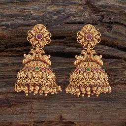Kushal's Fashion Jewellery Gold-Plated Antique Stone Studded Dome Shaped Jhumkas image 1