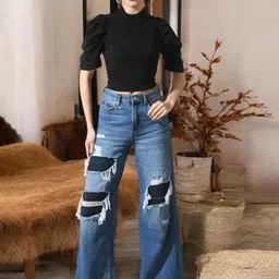 IUGA Puff Sleeve Crop Top image 4