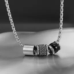 Peora Men Silver-Plated Stainless Steel Beaded Contemporary Pendant With Chain-picture-26