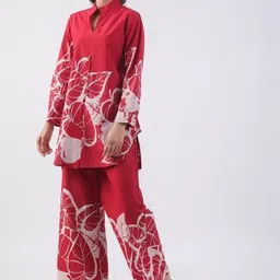 BAESD Printed Pure Cotton Collared-Neck Long Sleeve Tunic With Palazzos Co-Ords image 4