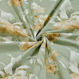 Myntra Elegant Homes Green & Yellow Printed 300 TC Fitted King Bedsheet Set 2.5 x 2.25 m image 2