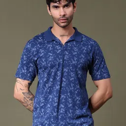 V-Mart Men Floral Printed Polo Collar Cotton T-shirt-picture-29