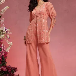 indo street Women Ethnic Motifs Embroidered Regular Kurta with Palazzos-picture-25